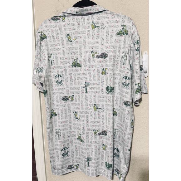 Waggle Polo Golf Shirt Mens L Green Gnomes Lawnmower Performance Stretch - Picture 6 of 7